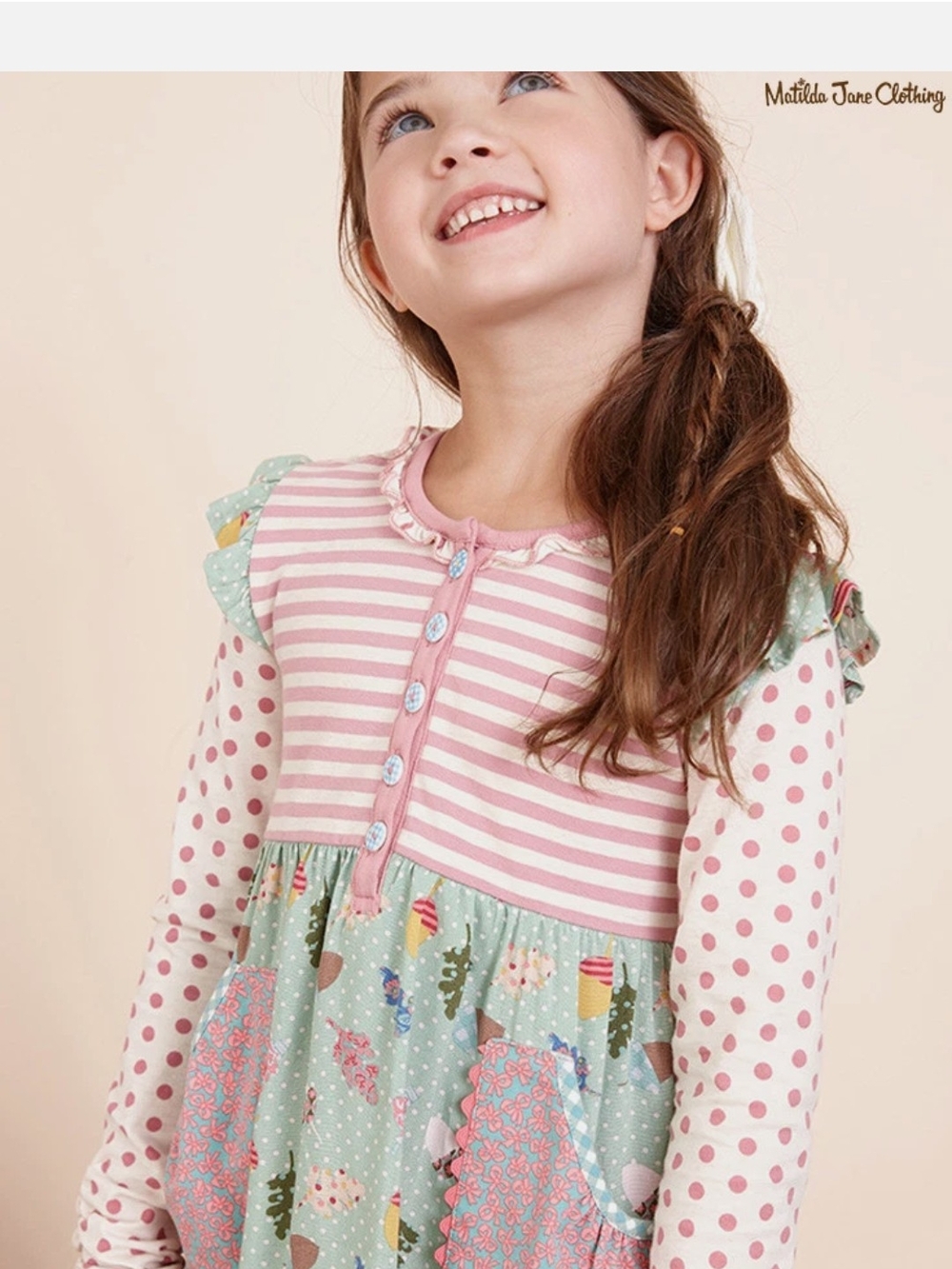 Matilda Jane Pink Stripe & Mint Print Girls' Long Sleeve Top